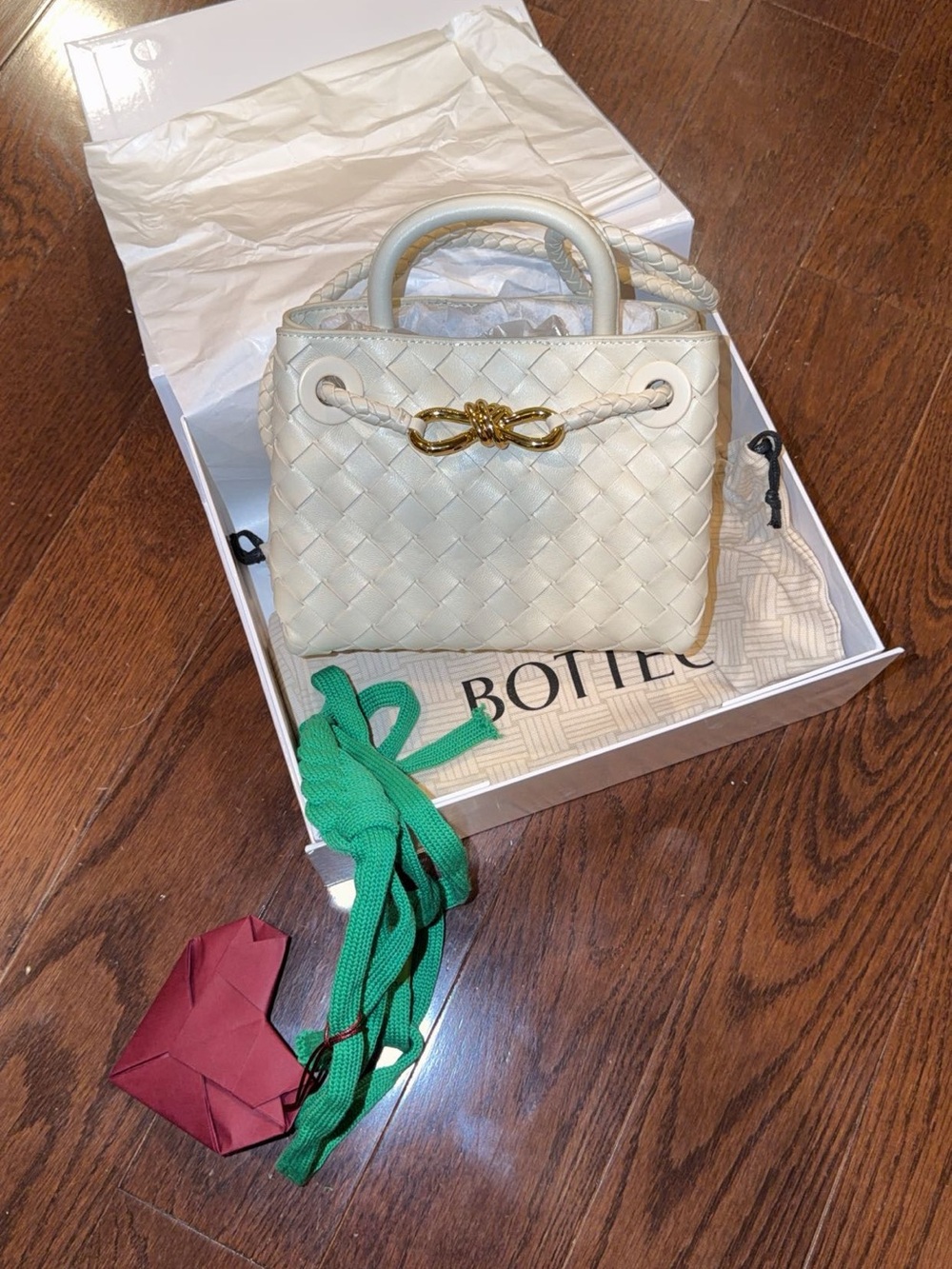 Woven Leather Top-Handle Bag in Cream with Gold Hardware